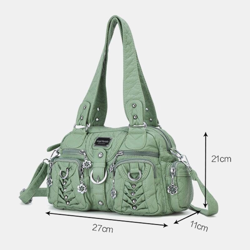 Angel Kiss Dame Pu Lær Multi-bær Ensfarget Mote Uformell Skulderveske Crossbody Bag Håndveske