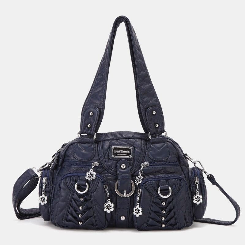 Angel Kiss Dame Pu Lær Multi-bær Ensfarget Mote Uformell Skulderveske Crossbody Bag Håndveske