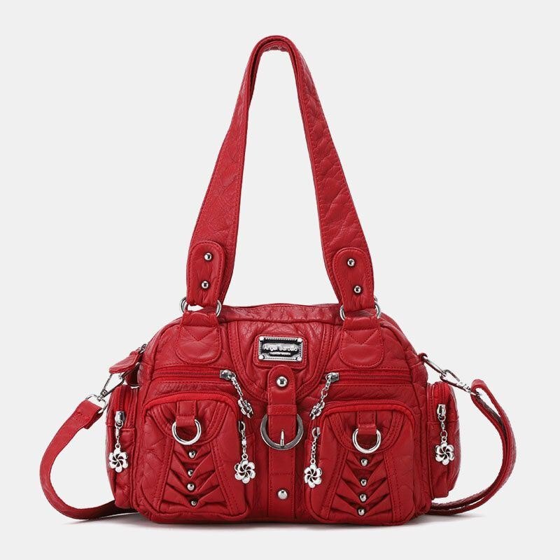 Angel Kiss Dame Pu Lær Multi-bær Ensfarget Mote Uformell Skulderveske Crossbody Bag Håndveske