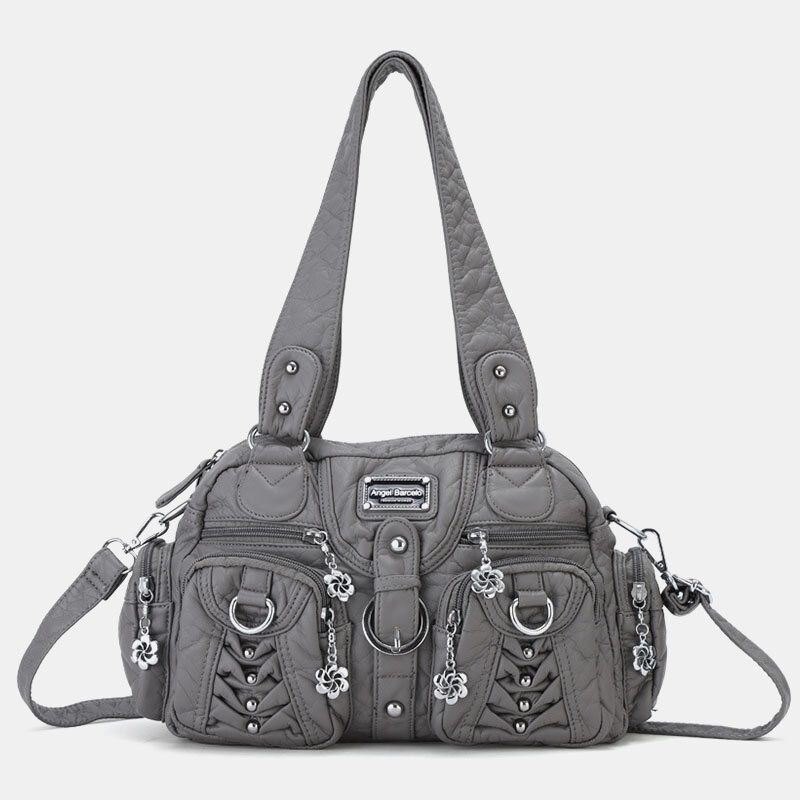 Angel Kiss Dame Pu Lær Multi-bær Ensfarget Mote Uformell Skulderveske Crossbody Bag Håndveske