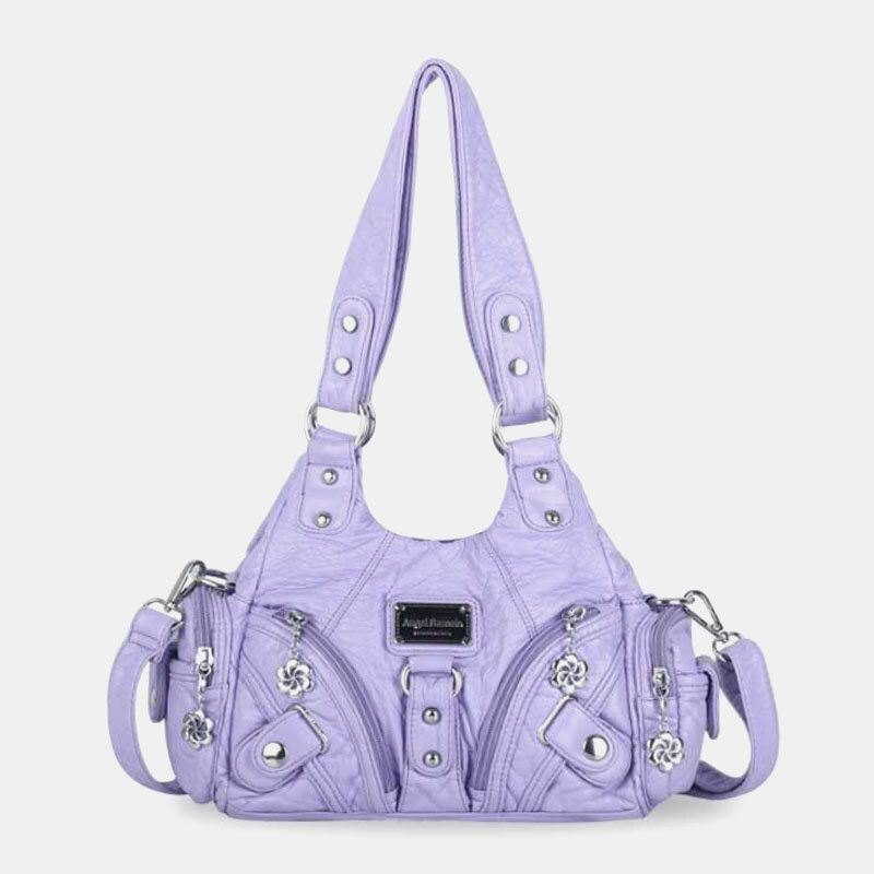 Angel Kiss Dame Pu Leather Vintage Multi-pocket Convertible Anti-tyveri Crossbody Bag Skulderveske Håndveske