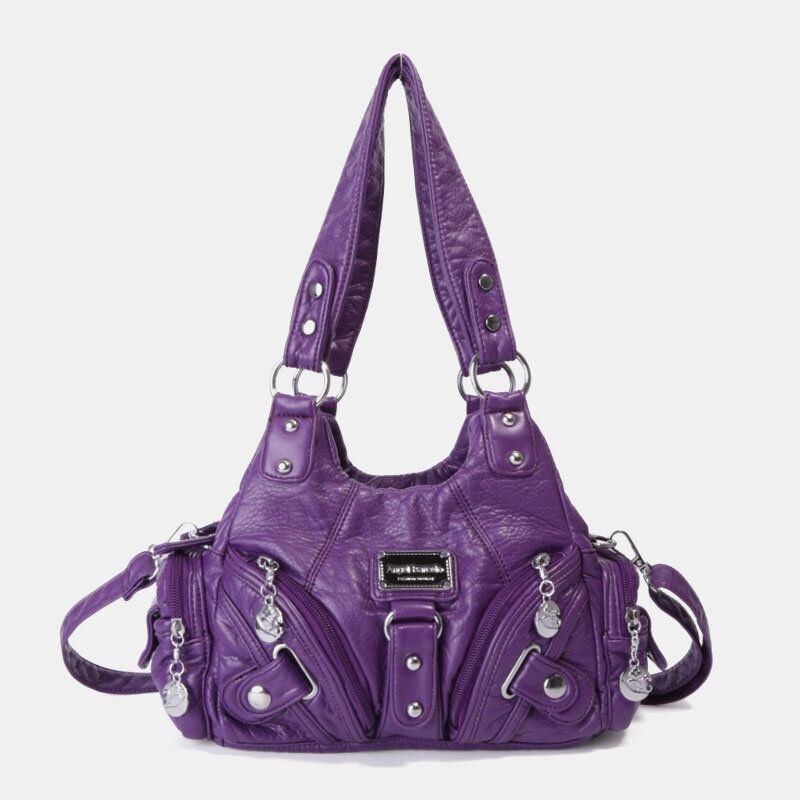 Angel Kiss Dame Pu Leather Vintage Multi-pocket Convertible Anti-tyveri Crossbody Bag Skulderveske Håndveske