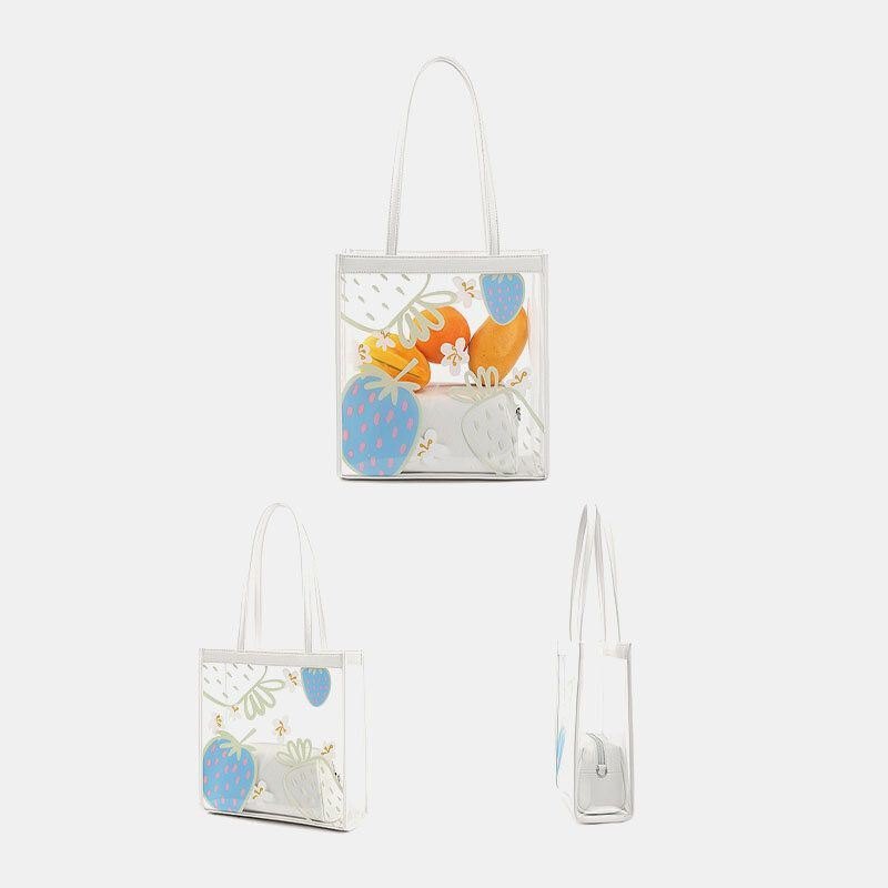 Dame 2 Stk Vanntett Transparent Trykk Frukt Pvc Multi-bære Veske Tote