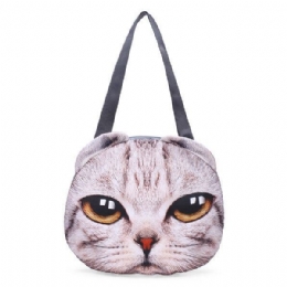 Dame 3d Hund Katt Pussy Face Purse Søt Shopping Tote Skulderveske