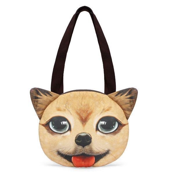 Dame 3d Hund Katt Pussy Face Purse Søt Shopping Tote Skulderveske