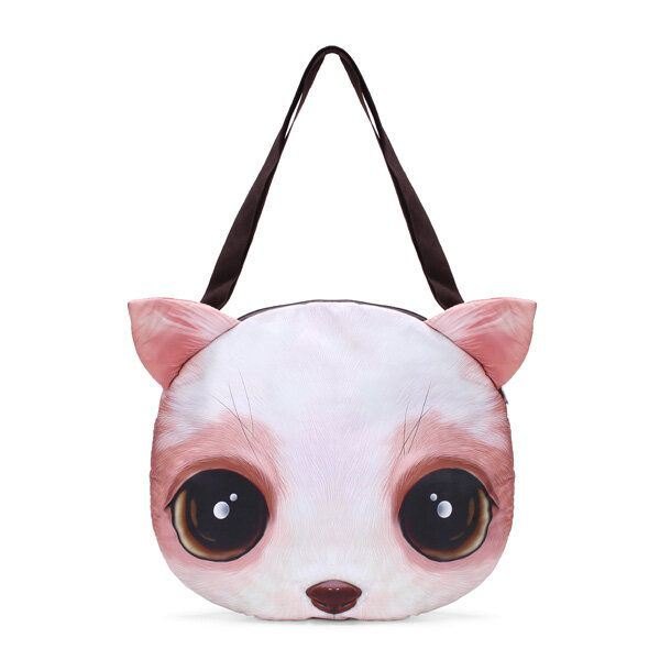 Dame 3d Hund Katt Pussy Face Purse Søt Shopping Tote Skulderveske