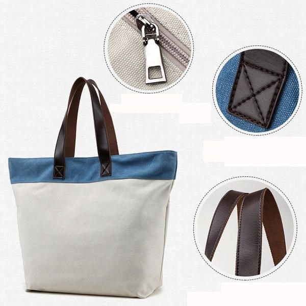 Dame Canvas Hit Color Tote Bag Casual Handbag Skulderveske