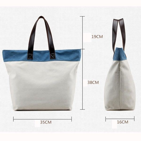 Dame Canvas Hit Color Tote Bag Casual Handbag Skulderveske