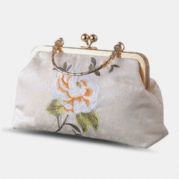 Dame Elegant Kinesisk Stil Blomstermønster Broderi Håndveske Utsøkt Hardware Design Fintekstur Stoff Cheongsam Clutch Bag