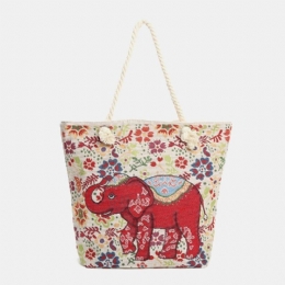 Dame Elephant Printed Large Capacity National Tote Handbag