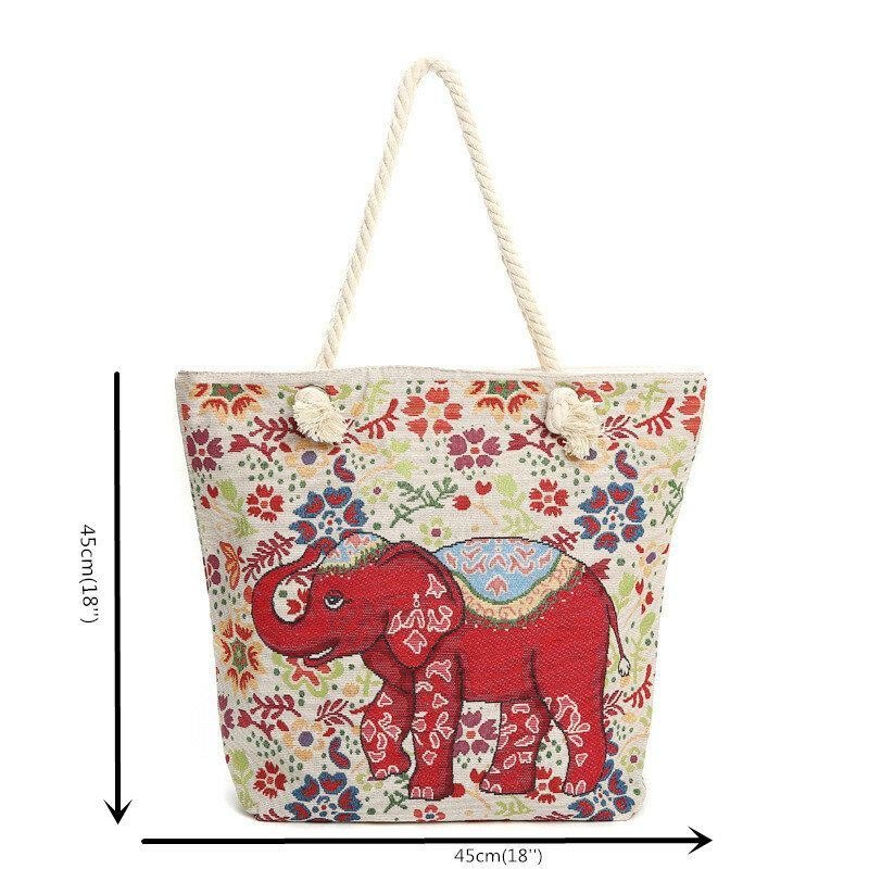 Dame Elephant Printed Large Capacity National Tote Handbag