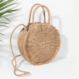 Dame Håndvevd Veske Rund Rattan Straw Bohemia Style Beach Circle Beach Bags