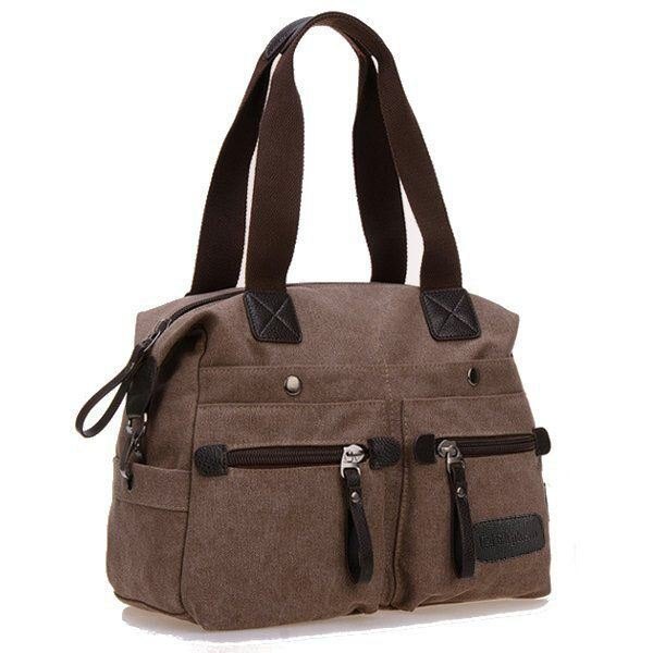 Dame Herre Canvas Multi Pocket Håndvesker Uformell Pute Skulder Crossbody Vesker