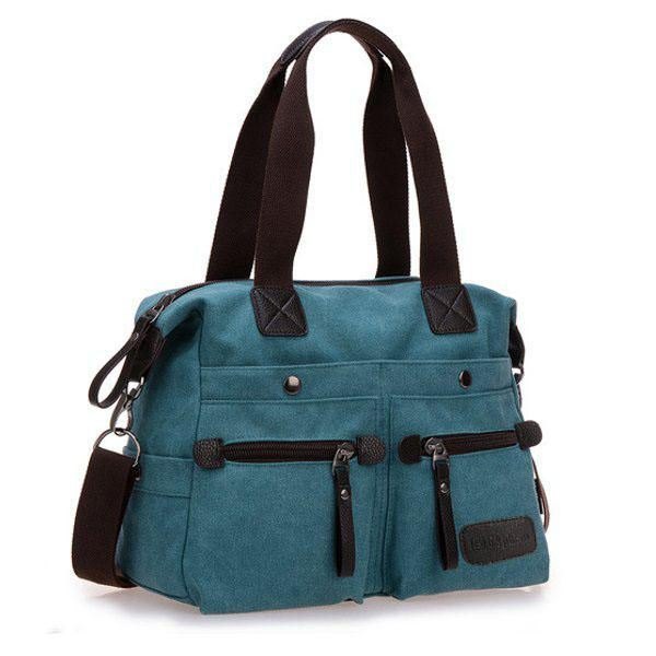 Dame Herre Canvas Multi Pocket Håndvesker Uformell Pute Skulder Crossbody Vesker