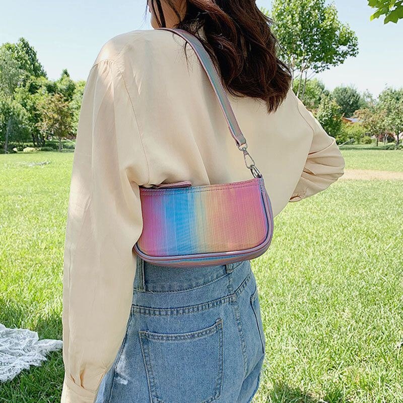 Dame Kontrastfarge Rainbow Creative Casual Tote Skulderveske Håndveske