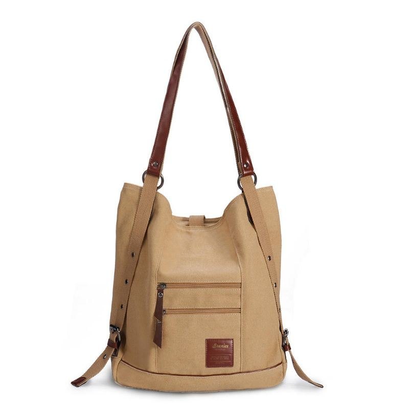 Dame Multi-carry Casual Canvas Håndveske Skulderveske Satchel Ryggsekk