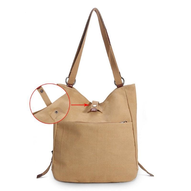 Dame Multi-carry Casual Canvas Håndveske Skulderveske Satchel Ryggsekk