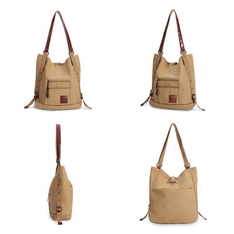 Dame Multi-carry Casual Canvas Håndveske Skulderveske Satchel Ryggsekk