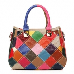 Dame Patchwork Kuskinn Fargerik Handbag Tote Handbag Crossbody Bag