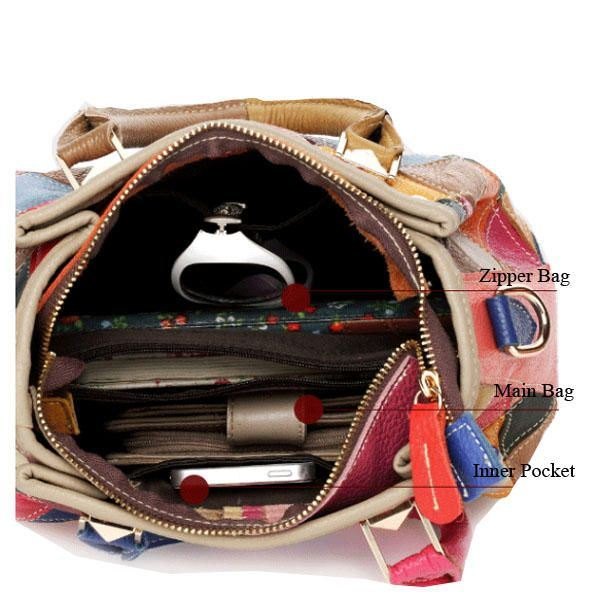 Dame Patchwork Kuskinn Fargerik Handbag Tote Handbag Crossbody Bag