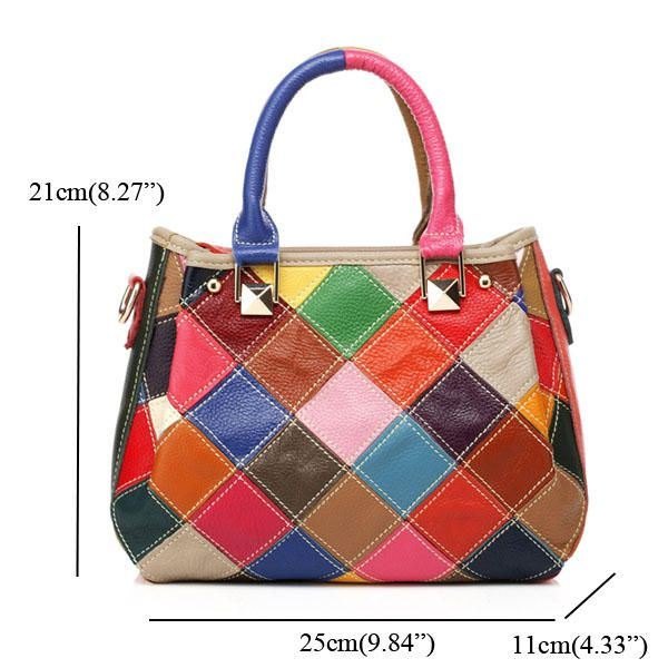 Dame Patchwork Kuskinn Fargerik Handbag Tote Handbag Crossbody Bag