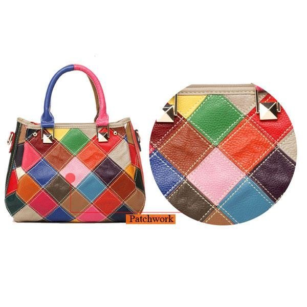 Dame Patchwork Kuskinn Fargerik Handbag Tote Handbag Crossbody Bag