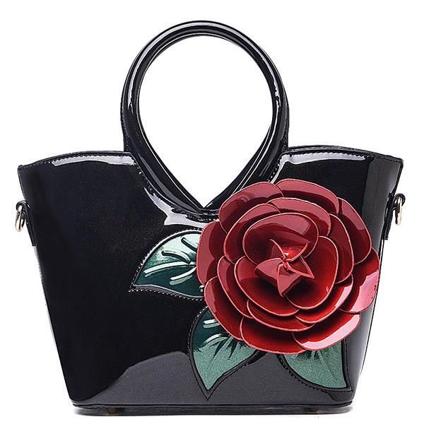 Dame Pearl Patent Leather Coloful Flower Handbag