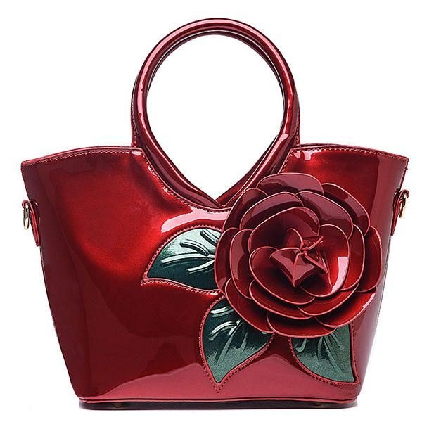 Dame Pearl Patent Leather Coloful Flower Handbag