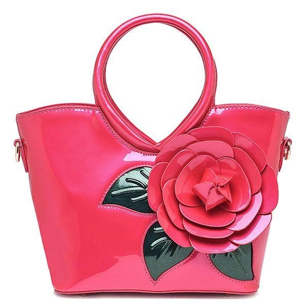 Dame Pearl Patent Leather Coloful Flower Handbag