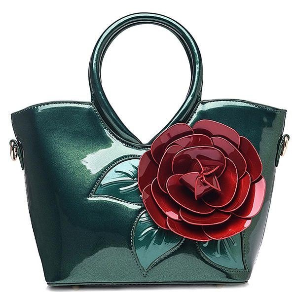 Dame Pearl Patent Leather Coloful Flower Handbag