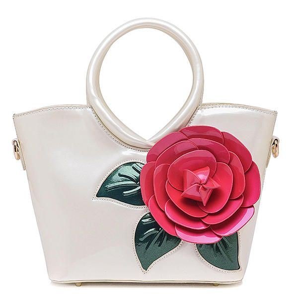 Dame Pearl Patent Leather Coloful Flower Handbag