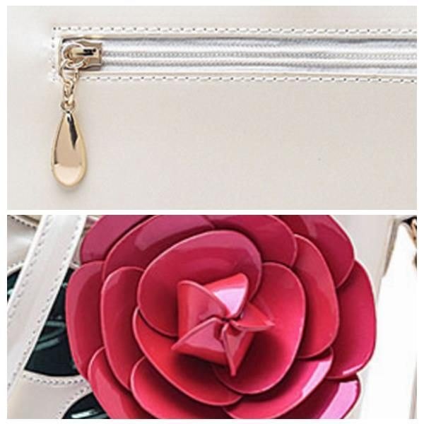 Dame Pearl Patent Leather Coloful Flower Handbag