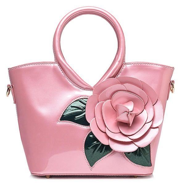 Dame Pearl Patent Leather Coloful Flower Handbag