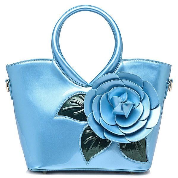 Dame Pearl Patent Leather Coloful Flower Handbag