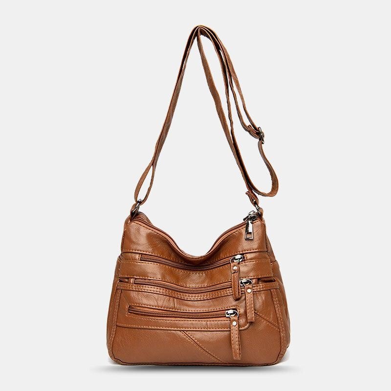 Dame Pu Leather Retro Casual Stor Kapasitet Fransk Håndveske Med Flere Lommer Crossbody-vesker