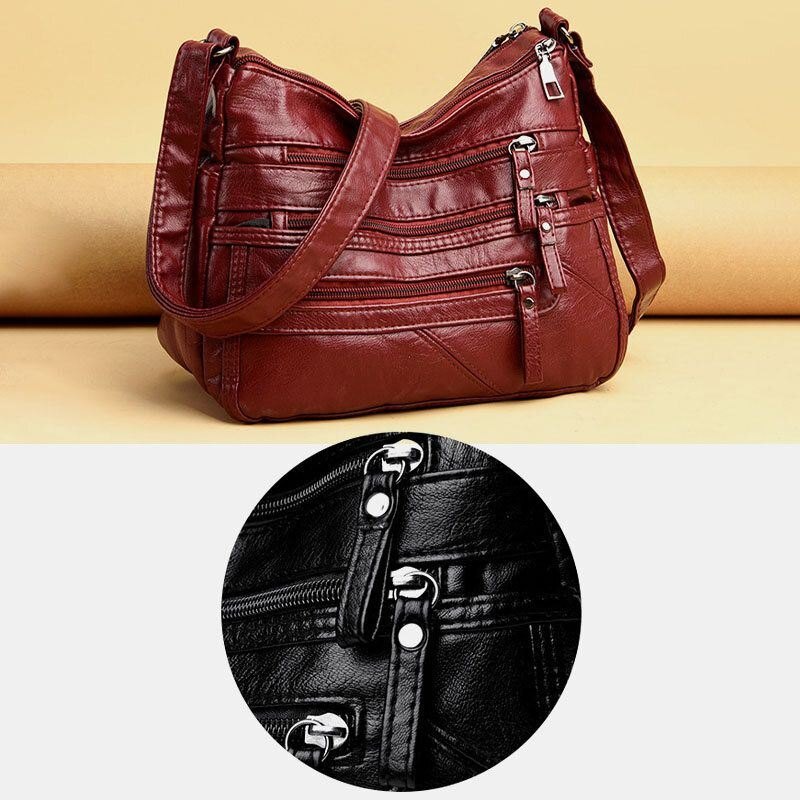 Dame Pu Leather Retro Casual Stor Kapasitet Fransk Håndveske Med Flere Lommer Crossbody-vesker