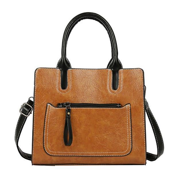 Dame Pu Leather Tote Handbag Retro Solid Leisure Crossbody Bag