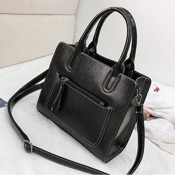 Dame Pu Leather Tote Handbag Retro Solid Leisure Crossbody Bag