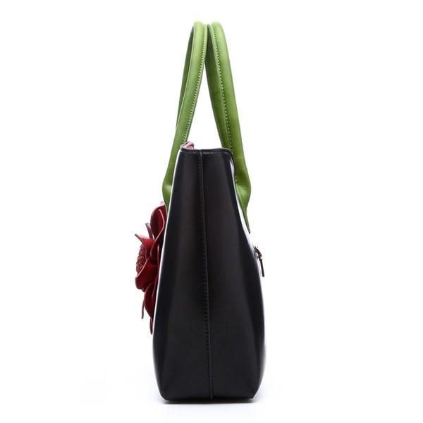 Dame Pu Skinn Blomsterdekorasjon Elegant Veske Sling Bag Nasjonal Stil Tote Bag