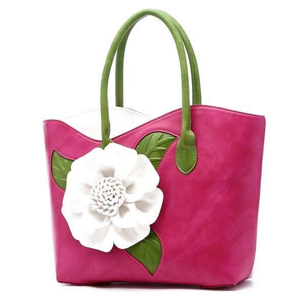 Dame Pu Skinn Blomsterdekorasjon Elegant Veske Sling Bag Nasjonal Stil Tote Bag