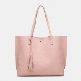 Dame Pu-skinn Litchi-mønster Stor Kapasitet Uformell Dusk Solid Tote Skulderveske Håndveske