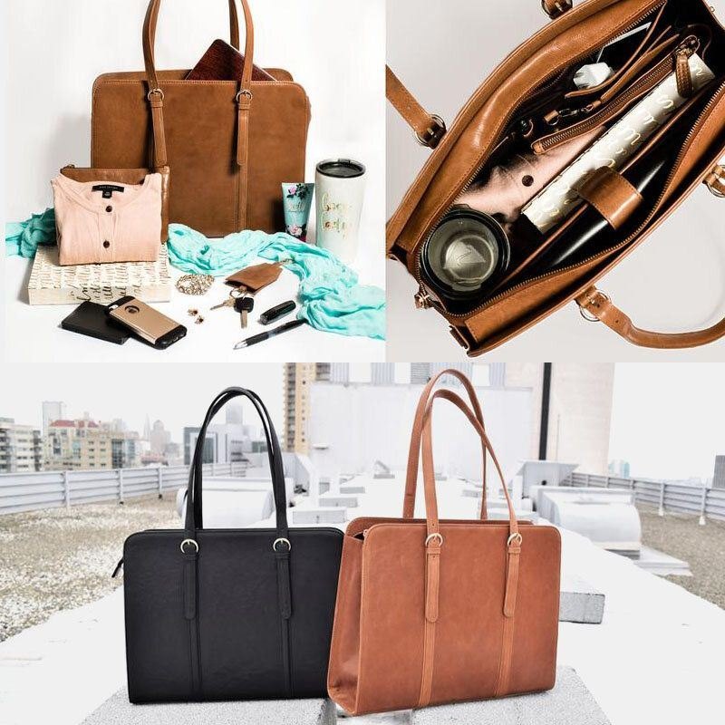 Dame Pu-skinn Med Stor Kapasitet Multi-lomme Casual Business Cabriolet Tote Håndveske Crossbody Bag