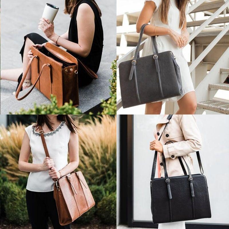 Dame Pu-skinn Med Stor Kapasitet Multi-lomme Casual Business Cabriolet Tote Håndveske Crossbody Bag