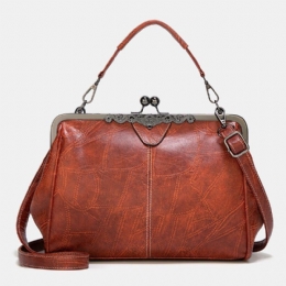 Dame Pu-skinn Med Stor Kapasitet Vintage Lås Håndveske Crossbody Bag Satchel Bag