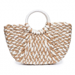 Dame Sommer Straw Bag Håndveske Outdoor Casual Bag Håndtak Satchel