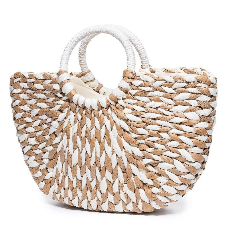 Dame Sommer Straw Bag Håndveske Outdoor Casual Bag Håndtak Satchel