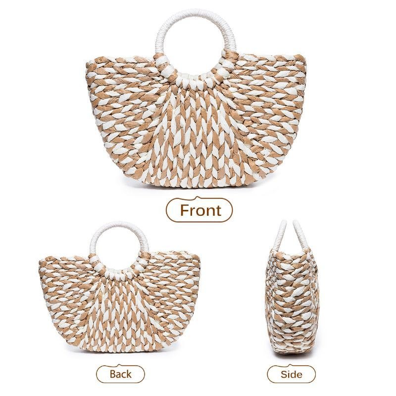 Dame Sommer Straw Bag Håndveske Outdoor Casual Bag Håndtak Satchel