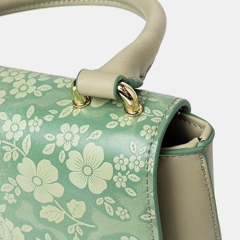 Dame Vintage Ekte Skinn Floral Håndveske Crossbody Bag Skulderveske