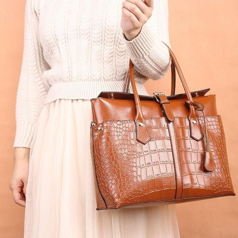 Damemote Retro Crocodile Handbag Briefcase Skulderveske