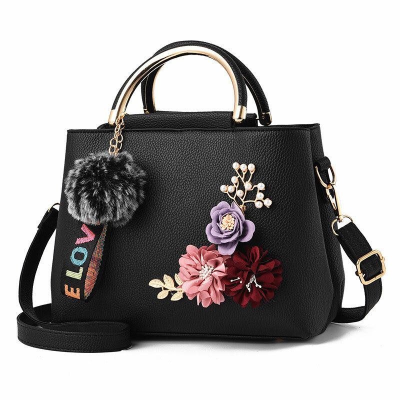 Damevesker Og Veske Skuldervesker Dame Designer Topphåndtak Satchel Tote Bag Med Bånd Og Blomsterdekorasjon